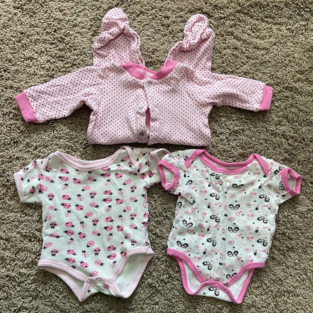 Sandy & Simon White and Pink Set of 3 Onesies